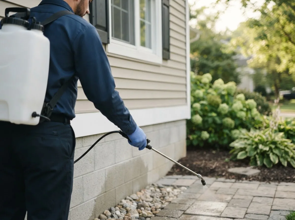 Pest control technician inspecting a home in North Billerica, MA